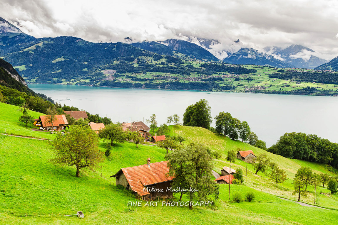 Panoramic view of a Thun Lake, Switzerland