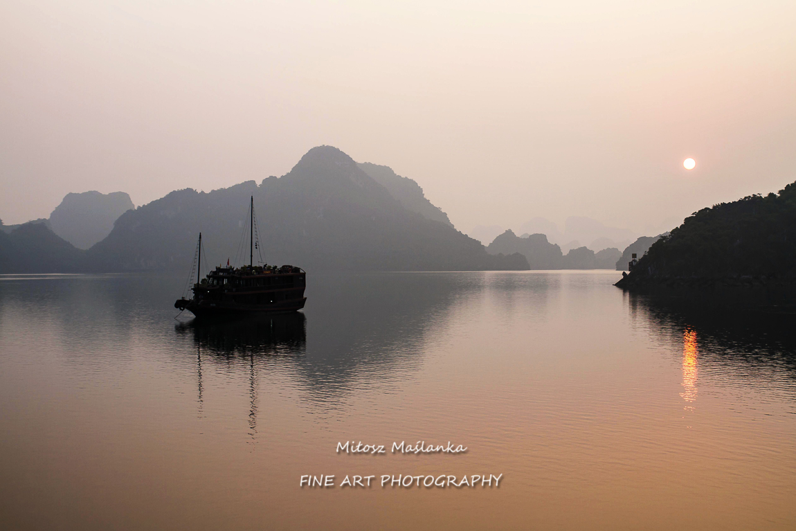 Foggy Ha Long Bay in the Vietnam in early morning