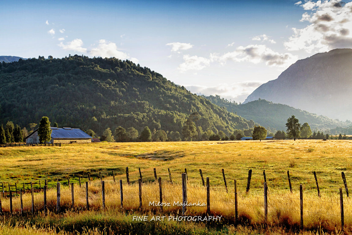 Old weathered wooden building on a farm in Carretera Austral, Patagonia, Chile