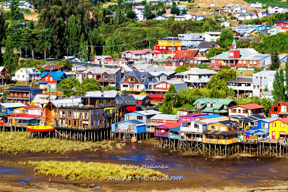 Palafito houses on stilts in Castro, Chiloe Island, Patagonia, Chile