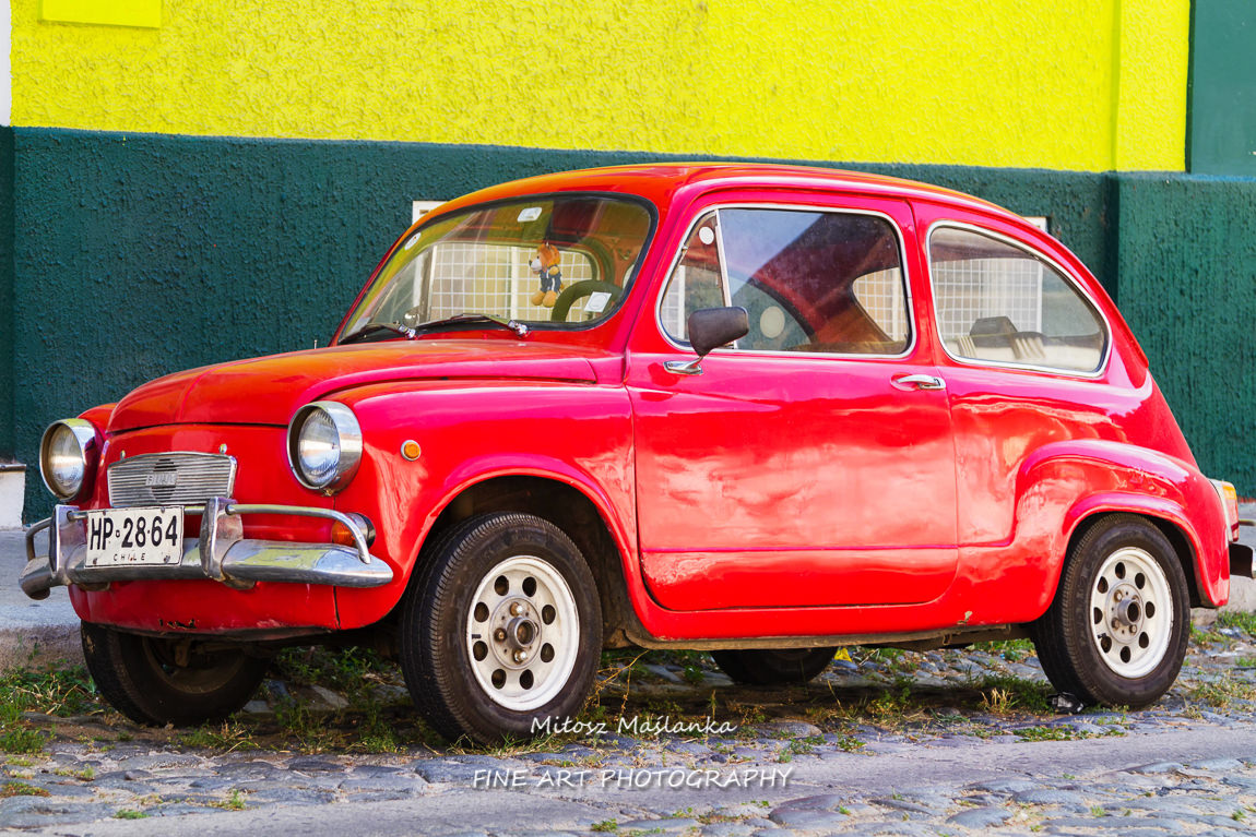 Fiat 500 parked Valparaiso. Fiat 500 was one of the most produced European cars ever with 3,893,294 units manufactured in years 1957-1975.