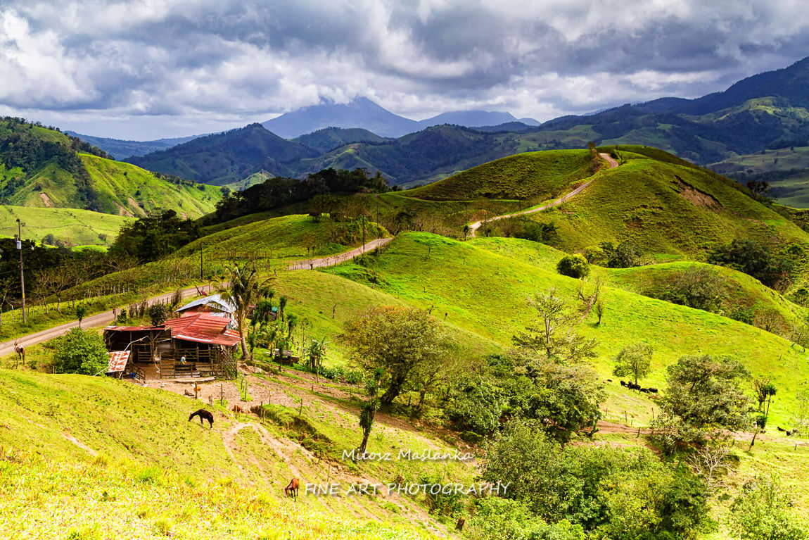Monteverde, Santa Elena and Arenal area in Costa Rica highlands. Panoramic view in sunny day of a vast hills and mountains in this pristine region of Central America