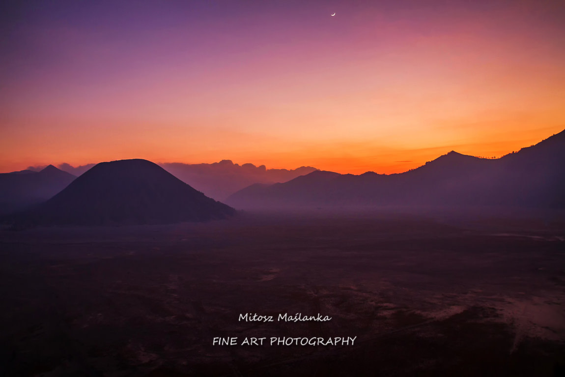 Volcanoes in Bromo Tengger Semeru National Park at sunset. Java, Indonesia