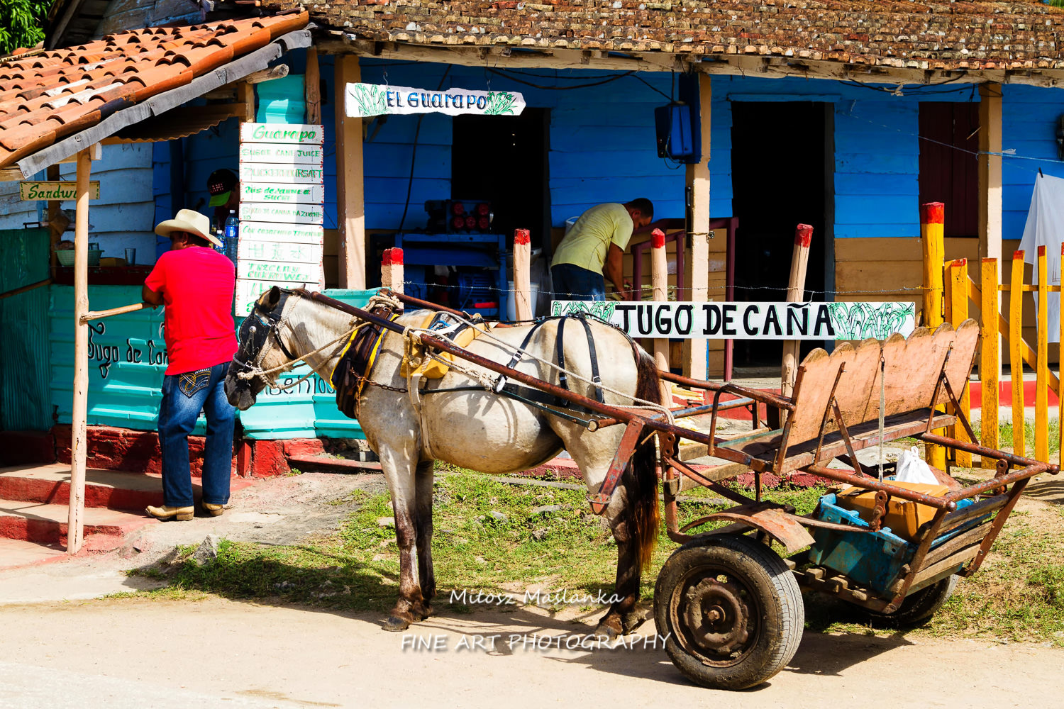 Guarapo or sugar cane juice for sell on the side of the road in the kiosk